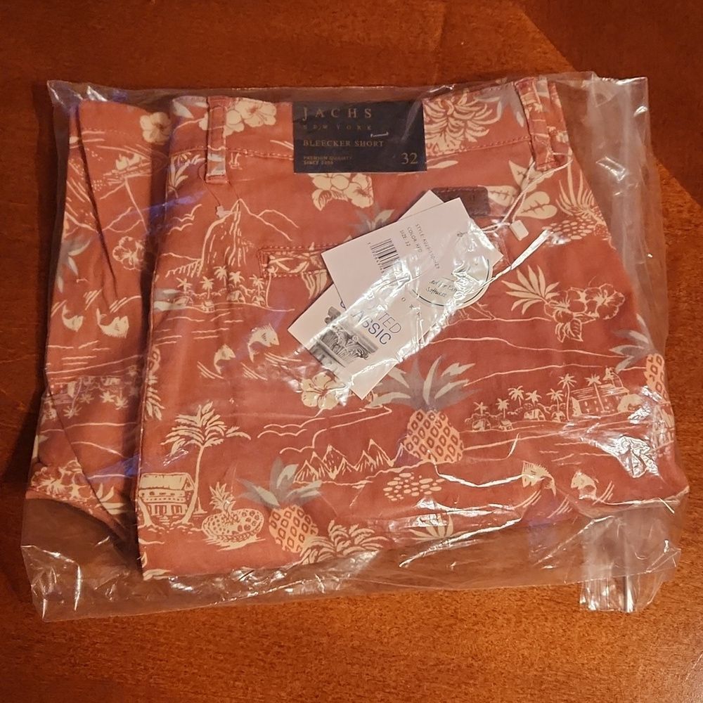 Jachs NY Stretch Twill Classic Chino Golf Preppy Shorts, Red Hawaiian Tropical - Picture 12 of 12